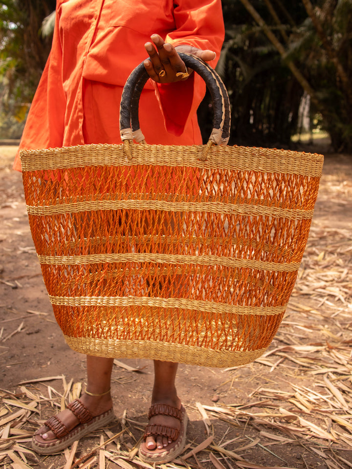 Orange Striped Woven Bag