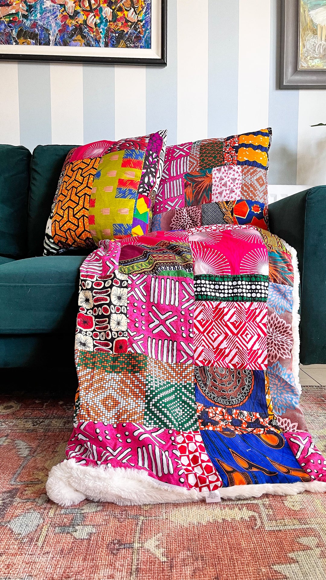 Large Handcrafted Patchwork Blanket + Cushion + Get The Second FREE