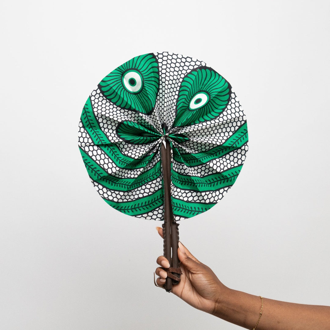 Ankara Hand Fan - Emerald Wave - AKINSANYA FASHION