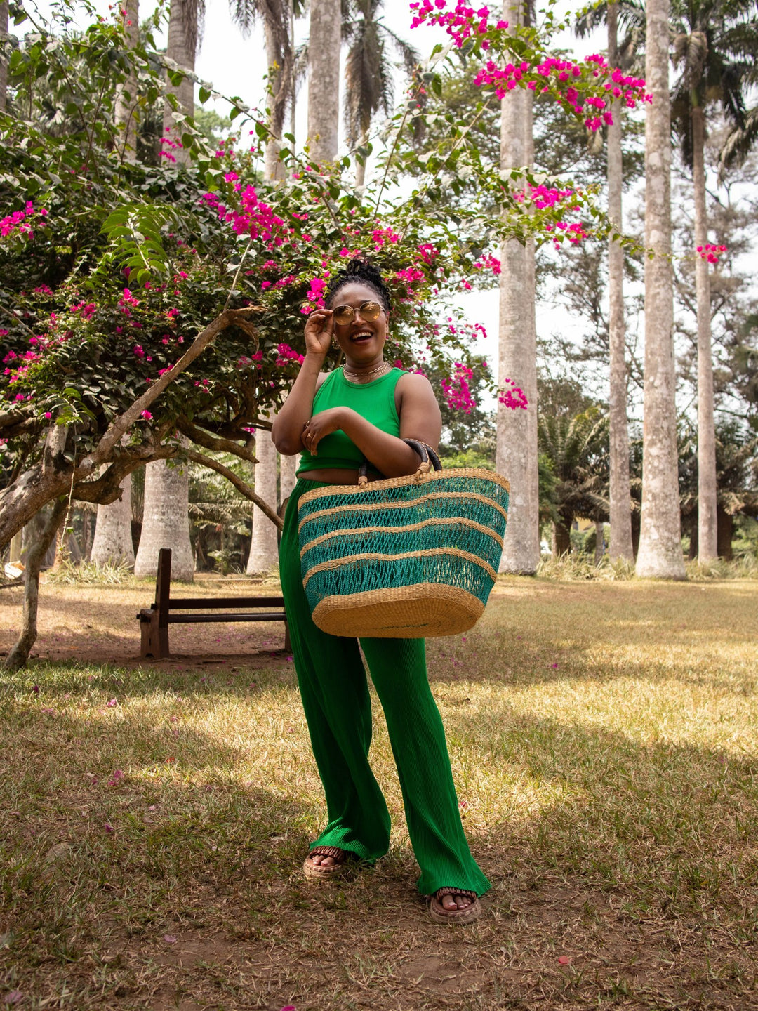 Green Striped Woven Bag - AKINSANYA FASHION