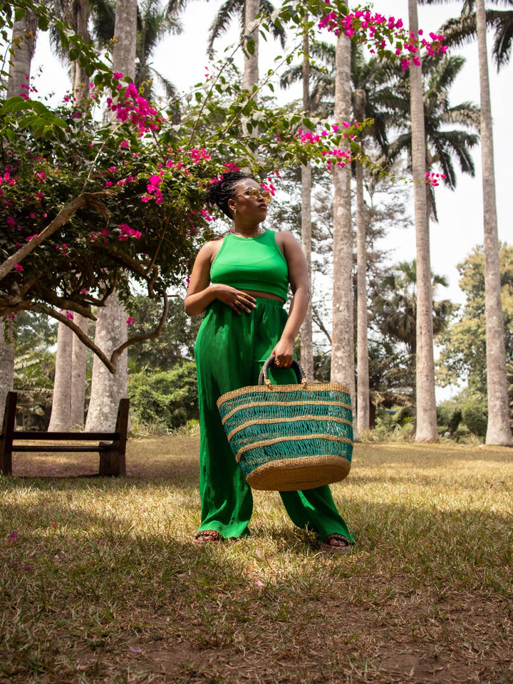 Green Striped Woven Bag - AKINSANYA FASHION