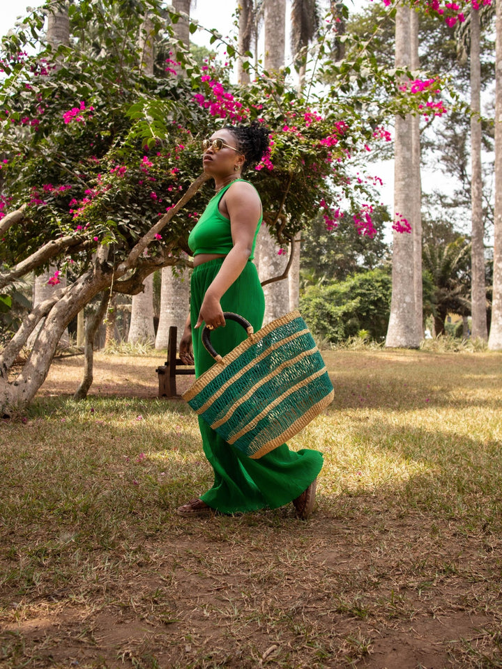 Green Striped Woven Bag - AKINSANYA FASHION