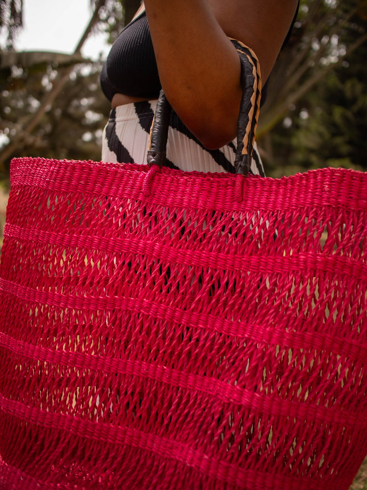 Hot Pink Large Woven Bag - AKINSANYA FASHION