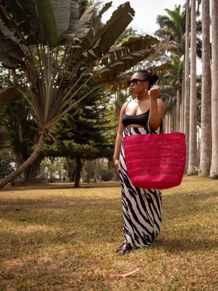 Hot Pink Large Woven Bag - AKINSANYA FASHION