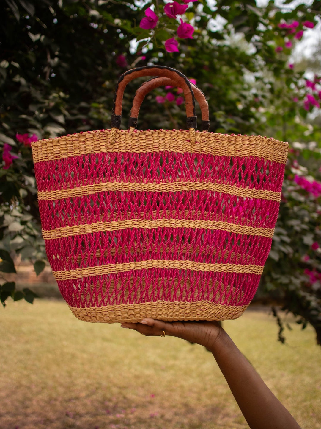 Hot Pink Stripe Woven Bag - AKINSANYA FASHION