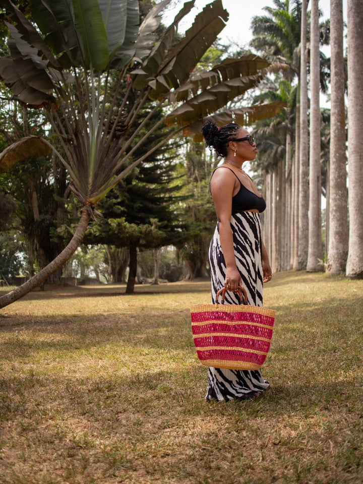 Hot Pink Stripe Woven Bag - AKINSANYA FASHION