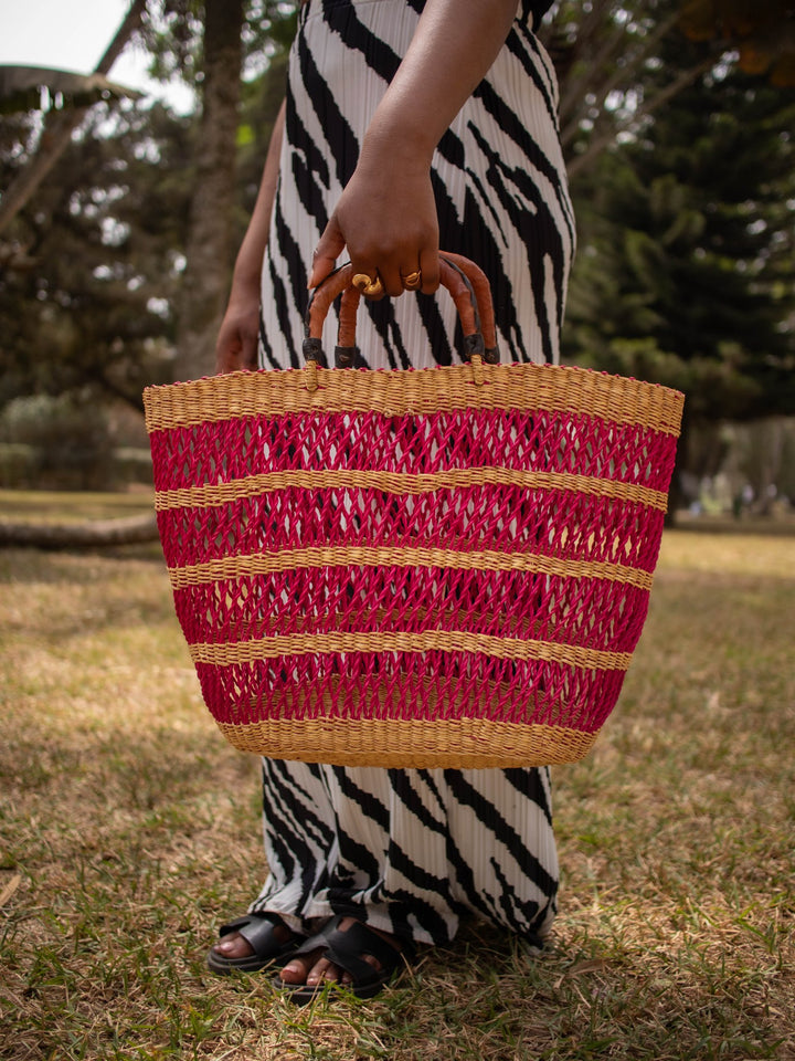 Hot Pink Stripe Woven Bag - AKINSANYA FASHION