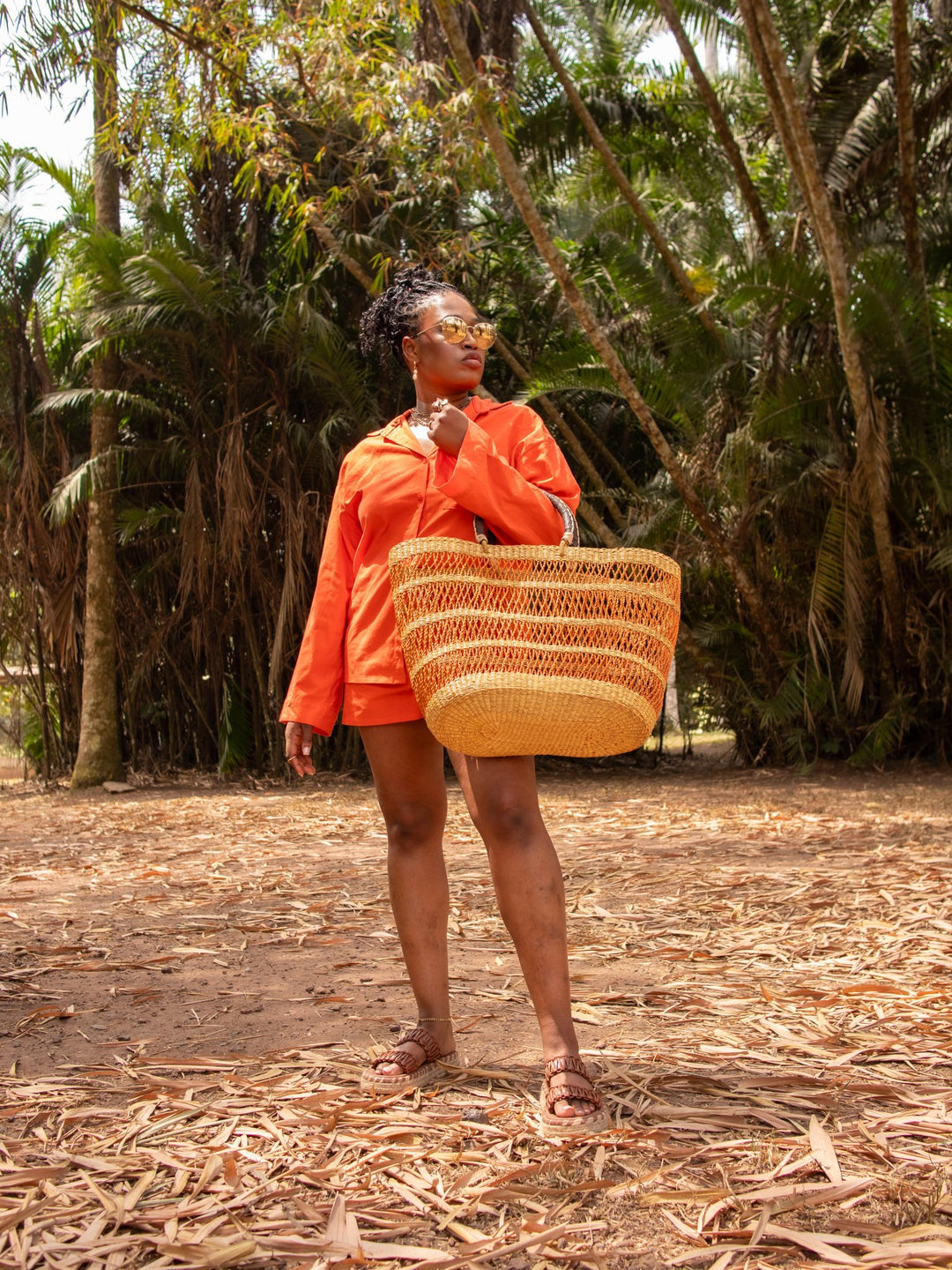 Orange Striped Woven Bag - AKINSANYA FASHION