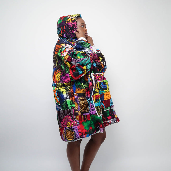 Patchwork Oversized Blanket Hoodies - Natural - AKINSANYA FASHION