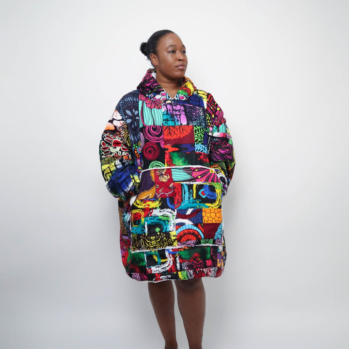 Patchwork Oversized Blanket Hoodies - Natural - AKINSANYA FASHION