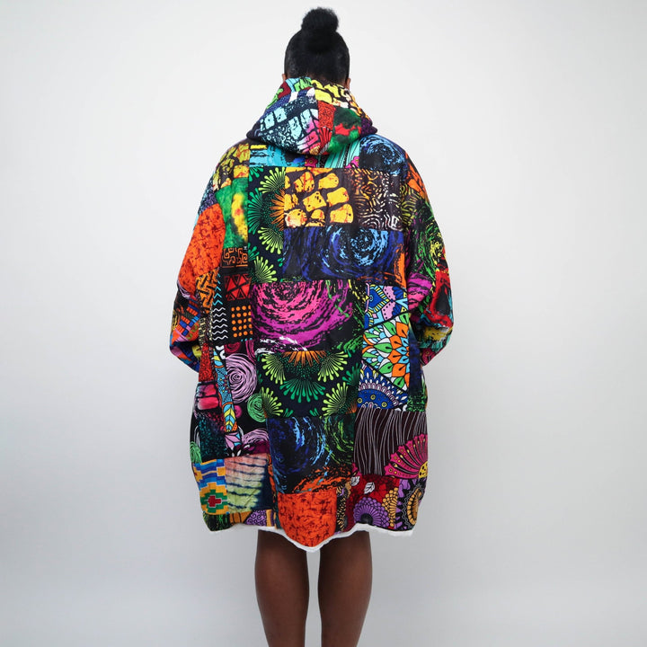 Patchwork Oversized Blanket Hoodies - Natural - AKINSANYA FASHION