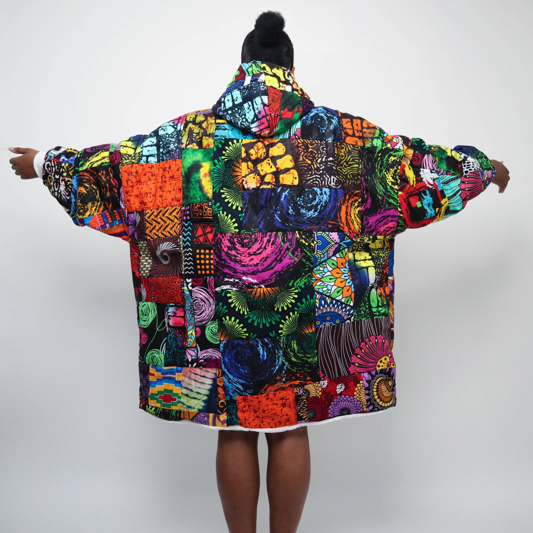 Patchwork Oversized Blanket Hoodies - Natural - AKINSANYA FASHION