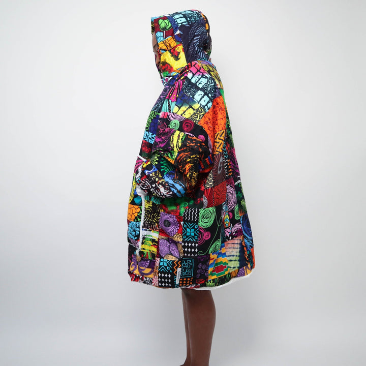 Patchwork Oversized Blanket Hoodies - Natural - AKINSANYA FASHION