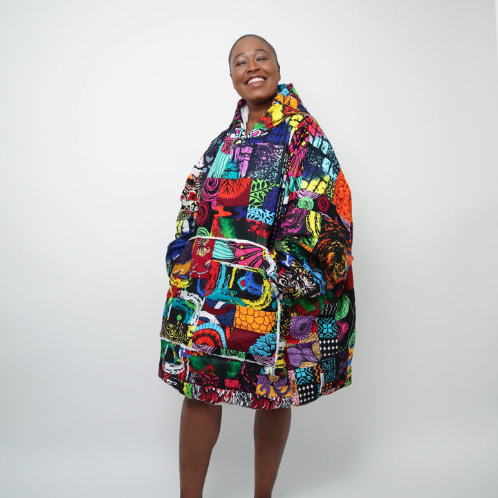 Patchwork Oversized Blanket Hoodies - Natural - AKINSANYA FASHION