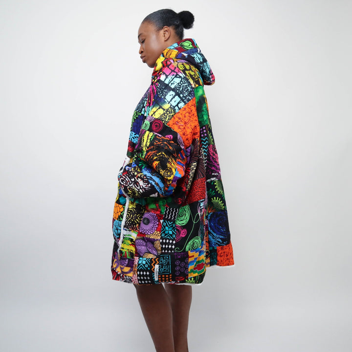 Patchwork Oversized Blanket Hoodies - Natural - AKINSANYA FASHION