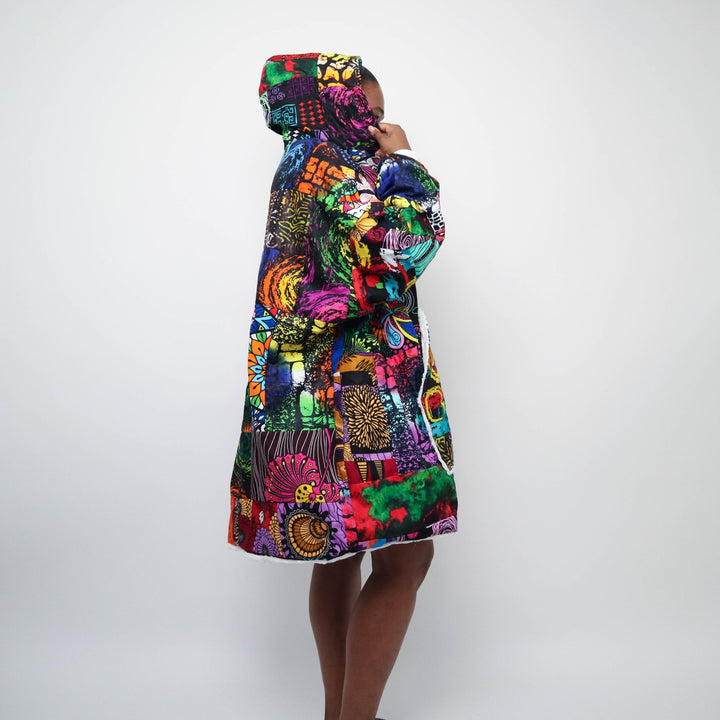 Patchwork Oversized Blanket Hoodies - Natural - AKINSANYA FASHION