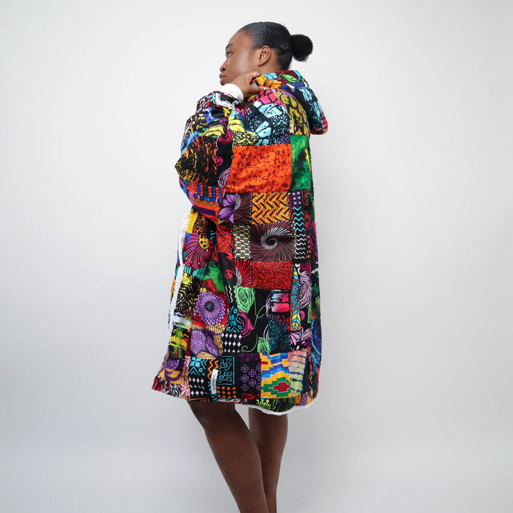 Patchwork Oversized Blanket Hoodies - Natural - AKINSANYA FASHION