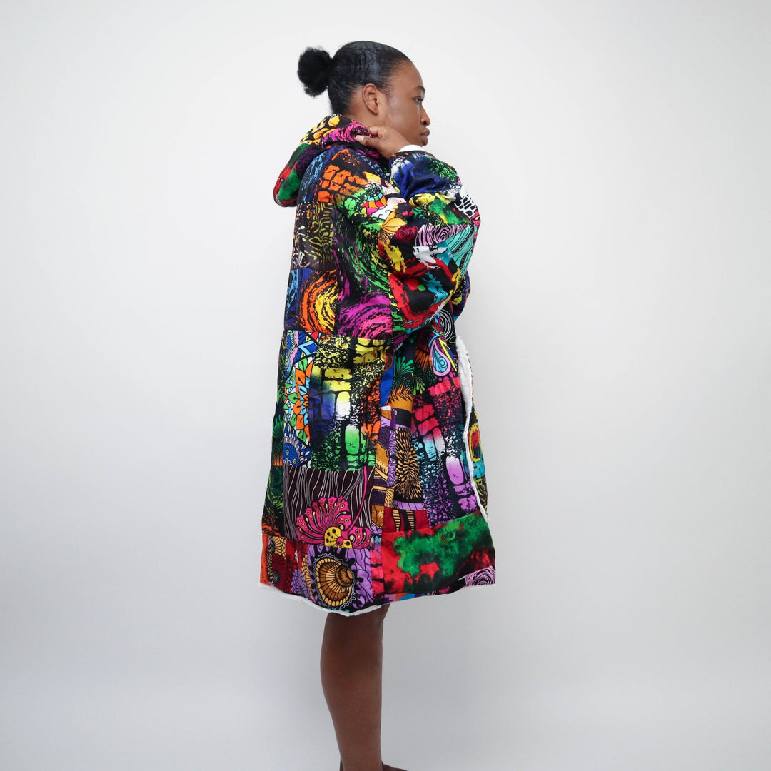 Patchwork Oversized Blanket Hoodies - Natural - AKINSANYA FASHION