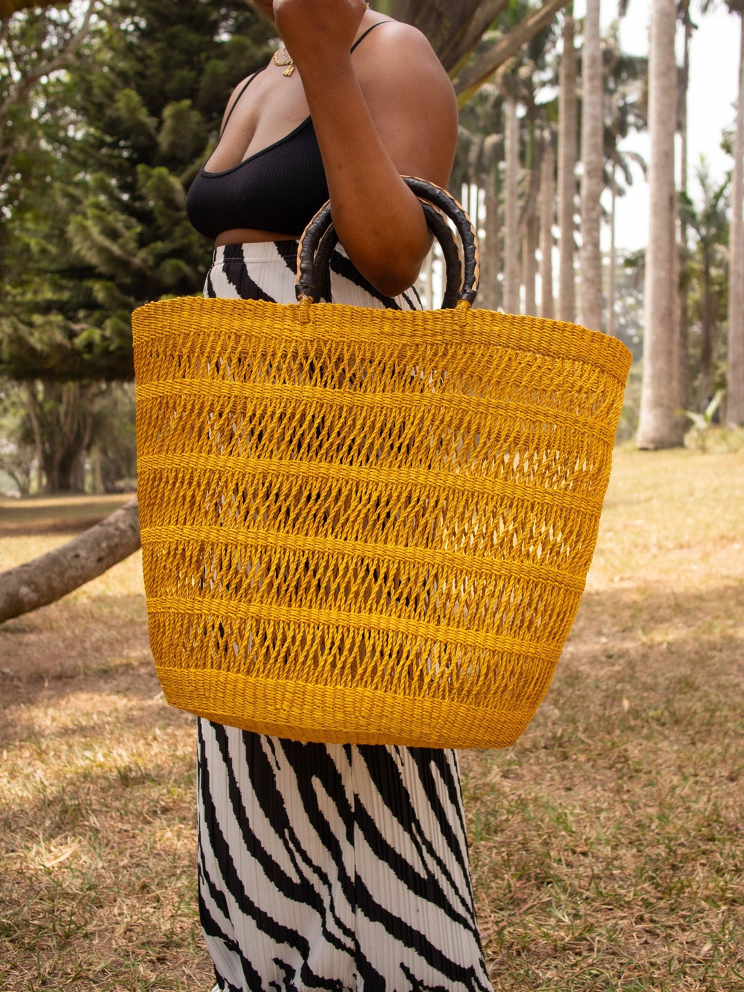 Yellow Large Woven Bag - AKINSANYA FASHION