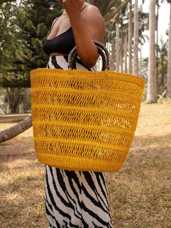 Yellow Large Woven Bag - AKINSANYA FASHION