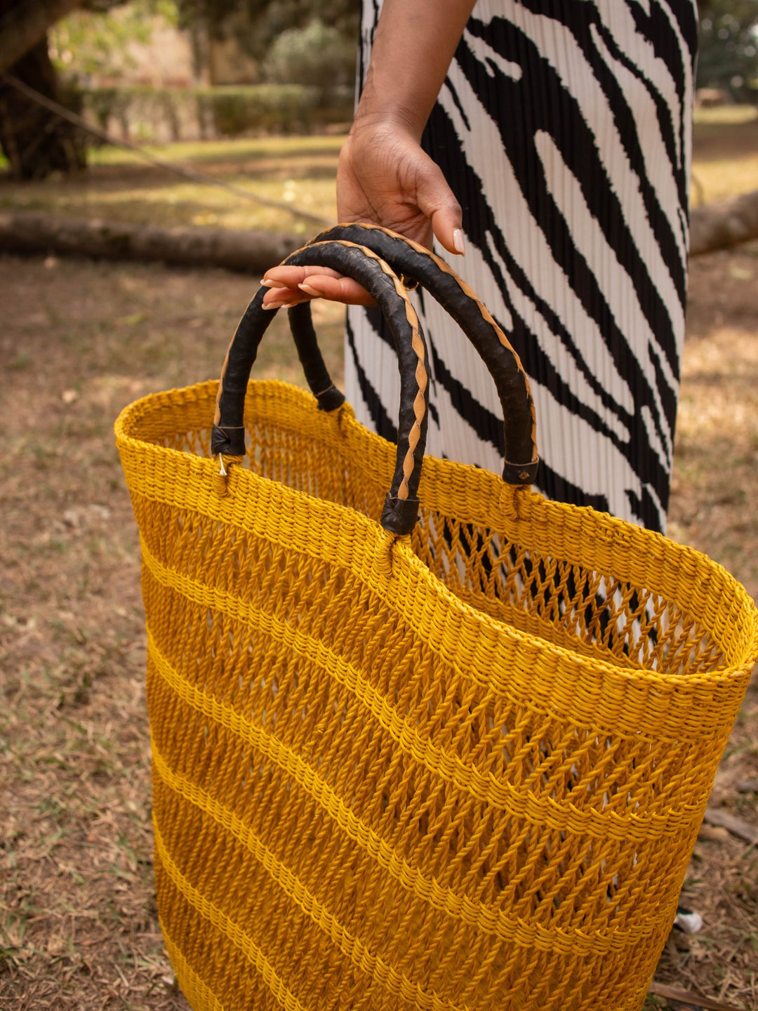 Yellow Large Woven Bag - AKINSANYA FASHION