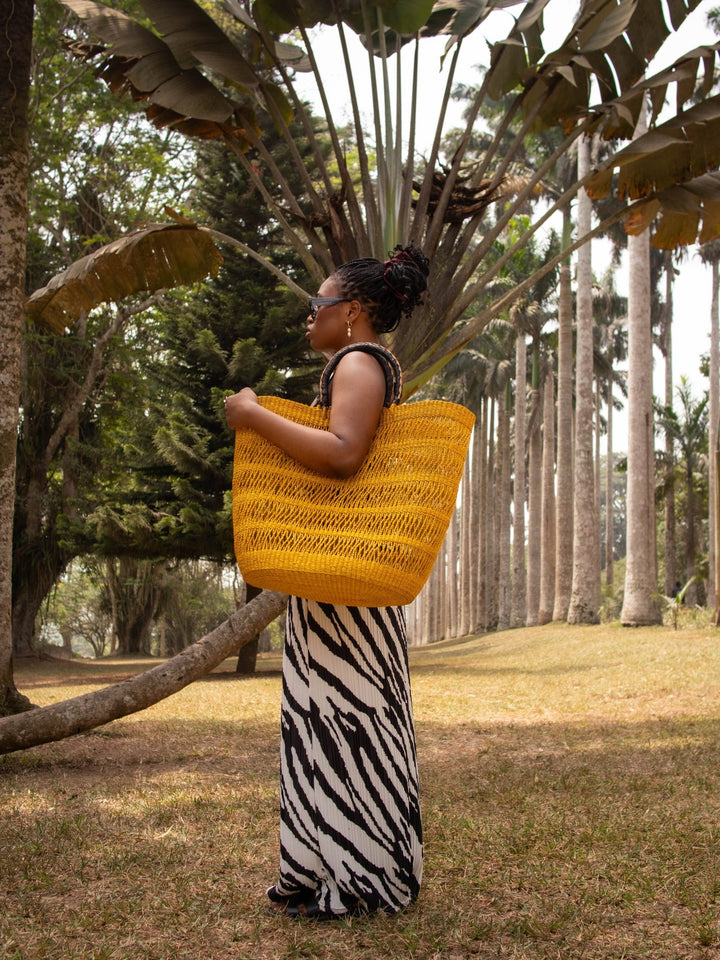 Yellow Large Woven Bag - AKINSANYA FASHION