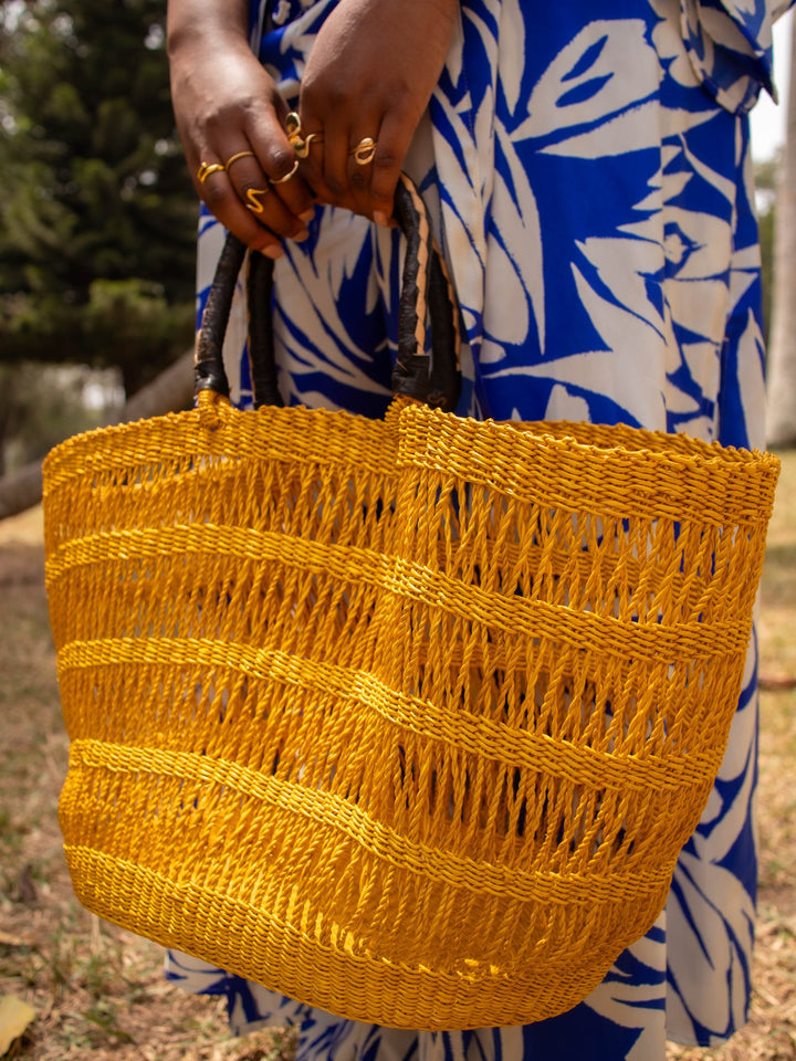 Yellow Medium Woven Bag - AKINSANYA FASHION